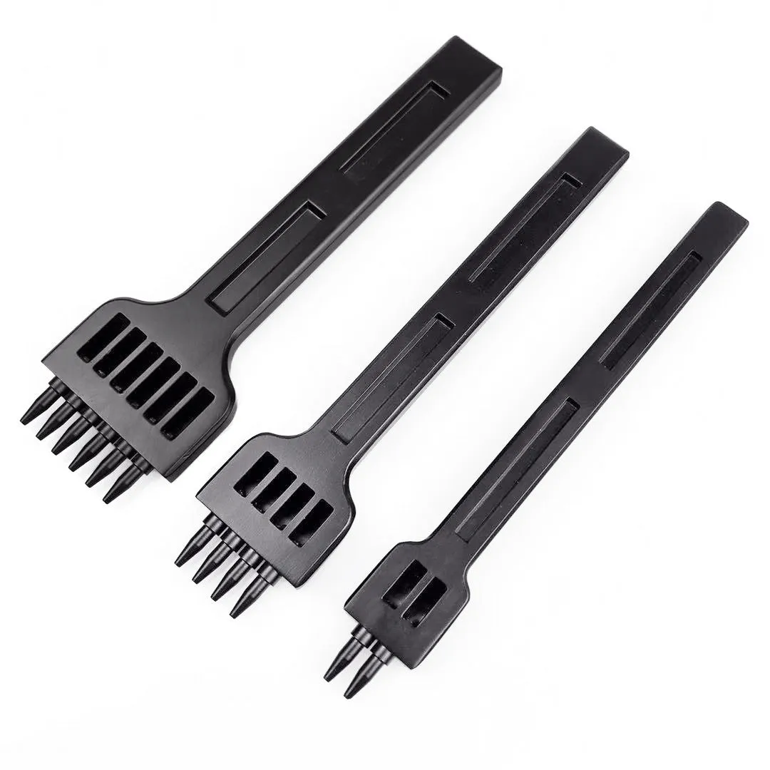Black Wuta leather round hole punching tool with multiple tooth configurations for 4mm spaced stitching