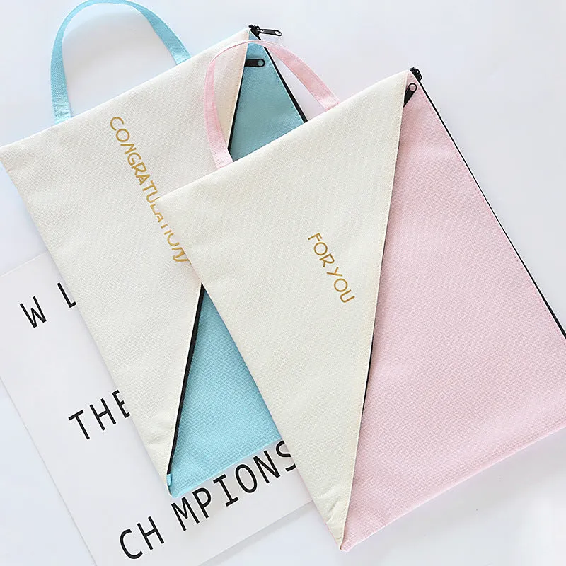 Double-layer canvas zipper storage bag for test papers in Oxford cloth with blue colour option