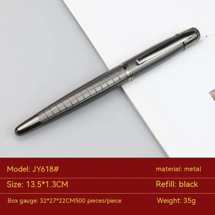 Gun grey metal rollerball pen for office use, shown with refillable ink cartridge options.