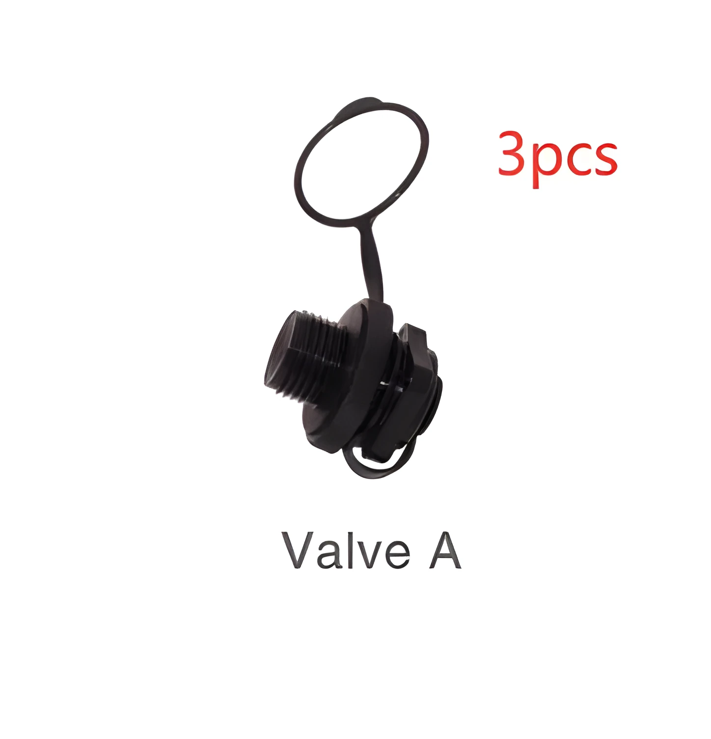 Set of three plastic rotating valve nozzle covers for inflatable boats, beds, and mattresses.