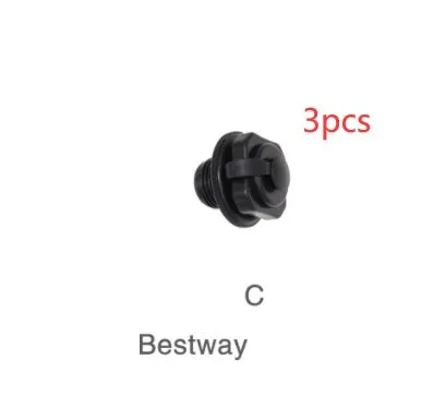 Set of three plastic rotating valve nozzle covers for inflatable boats, beds, and mattresses.