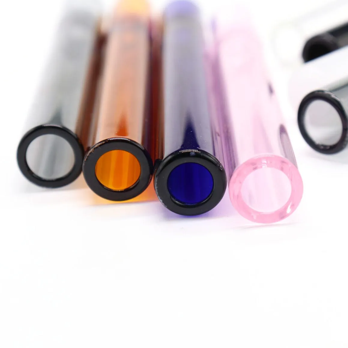 Clear glass telescopic smoking pipe with suction nozzle for water pipes, shown in transparent colour mixing finish