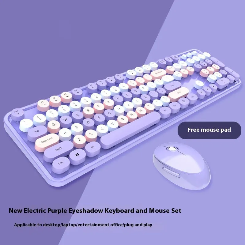 Wireless keyboard and mouse set in purple mixed colour with photoelectric design
