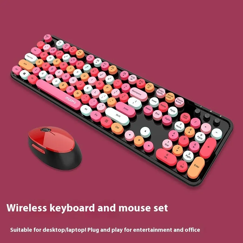 Wireless keyboard and mouse set in purple mixed colour with photoelectric design