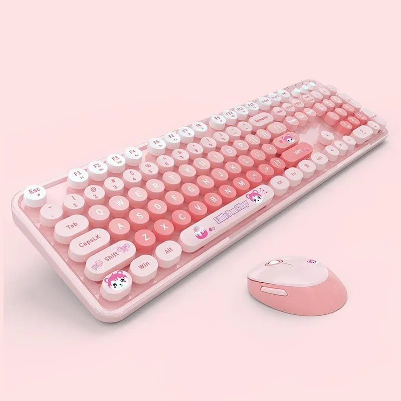 Wireless keyboard and mouse set in purple mixed colour with photoelectric design