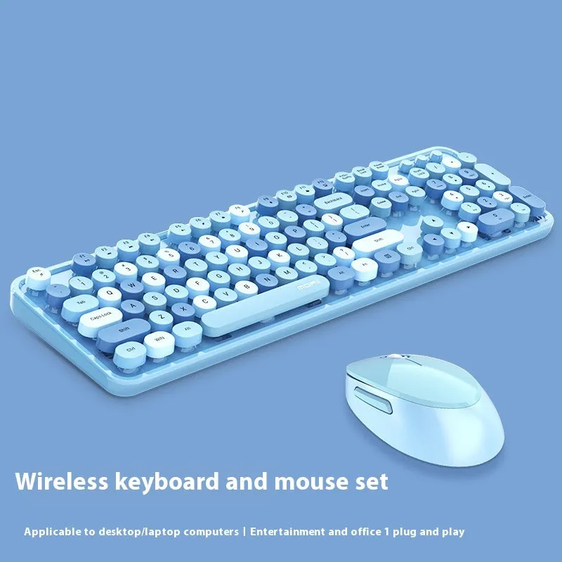 Wireless keyboard and mouse set in purple mixed colour with photoelectric design