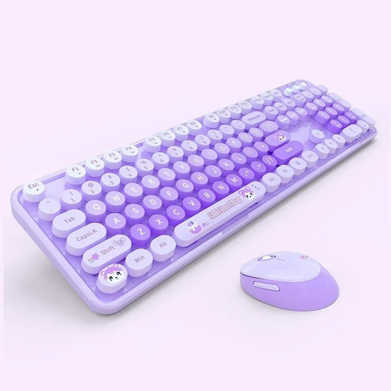 Wireless keyboard and mouse set in purple mixed colour with photoelectric design