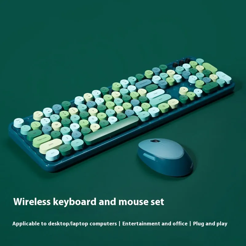 Wireless keyboard and mouse set in purple mixed colour with photoelectric design