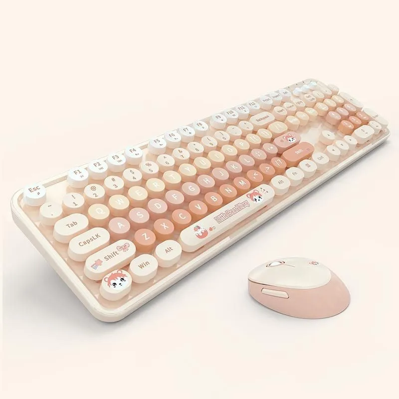 Wireless keyboard and mouse set in purple mixed colour with photoelectric design