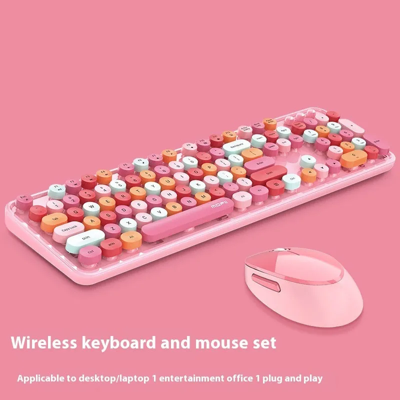Wireless keyboard and mouse set in purple mixed colour with photoelectric design