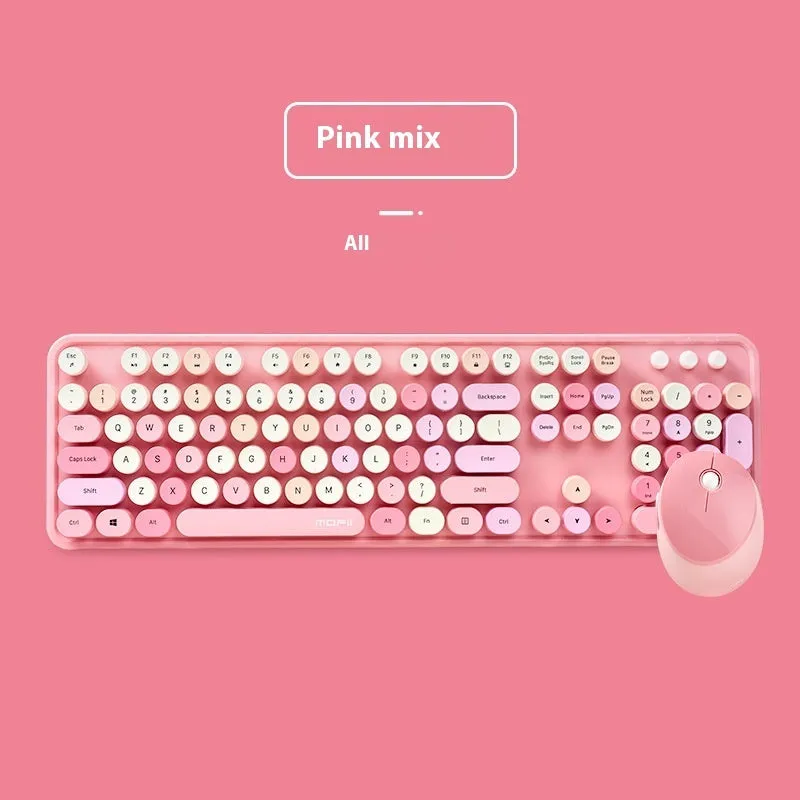 Wireless keyboard and mouse set in purple mixed colour with photoelectric design