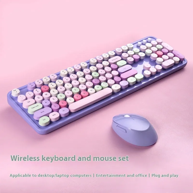 Wireless keyboard and mouse set in purple mixed colour with photoelectric design