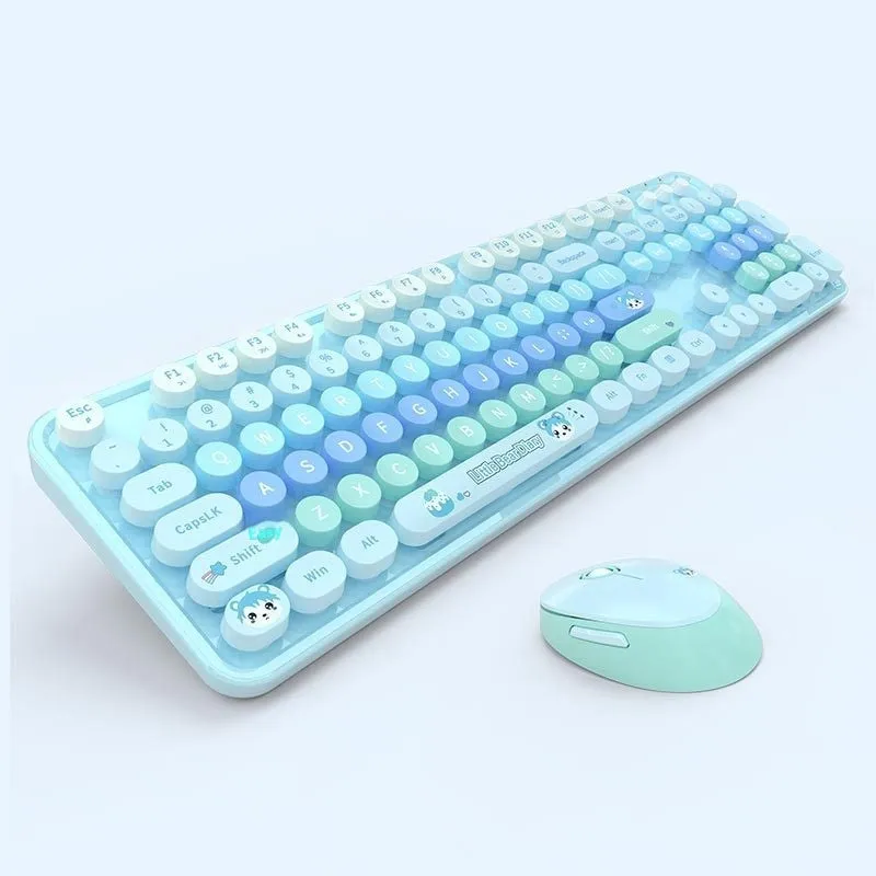 Wireless keyboard and mouse set in purple mixed colour with photoelectric design