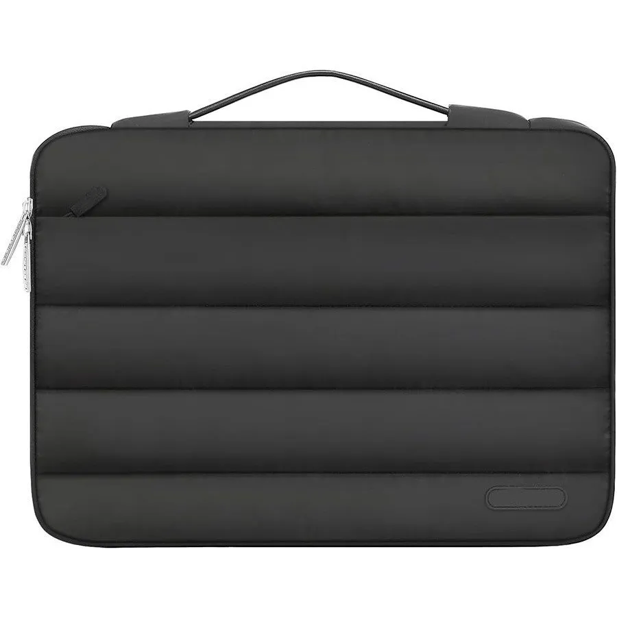 Velvet laptop bag with plaid pattern in light brown colour showing structured storage for 13.3-inch devices