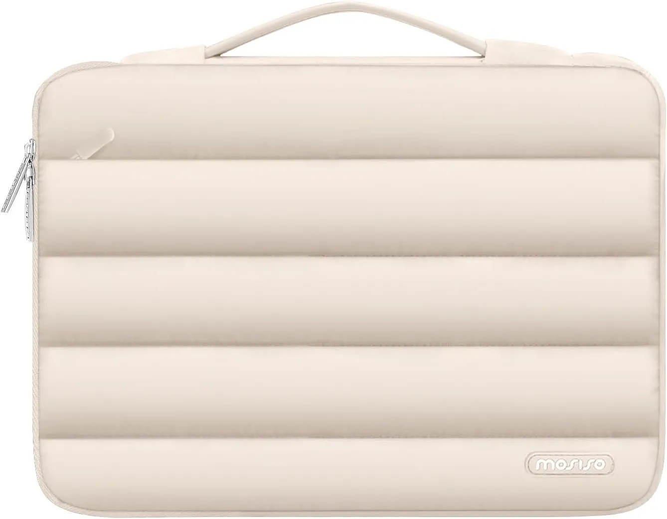 Velvet laptop bag with plaid pattern in light brown colour showing structured storage for 13.3-inch devices