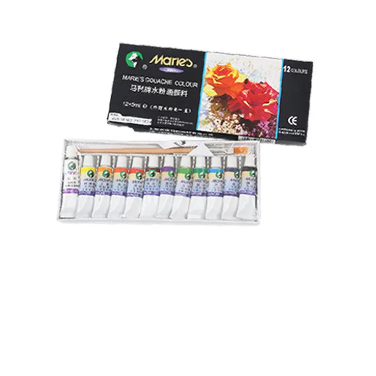 Boxed Marley gouache paint set showing tubes in 12 or 18 colours with fine pigments for artists.