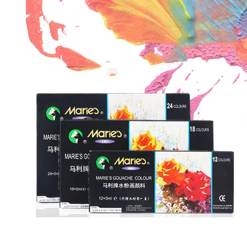 Boxed Marley gouache paint set showing tubes in 12 or 18 colours with fine pigments for artists.