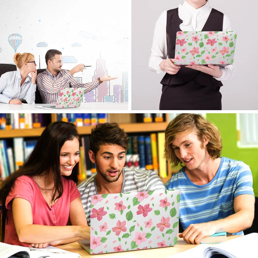 MacBook protective shell with floral pattern design covering laptop top and bottom surfaces