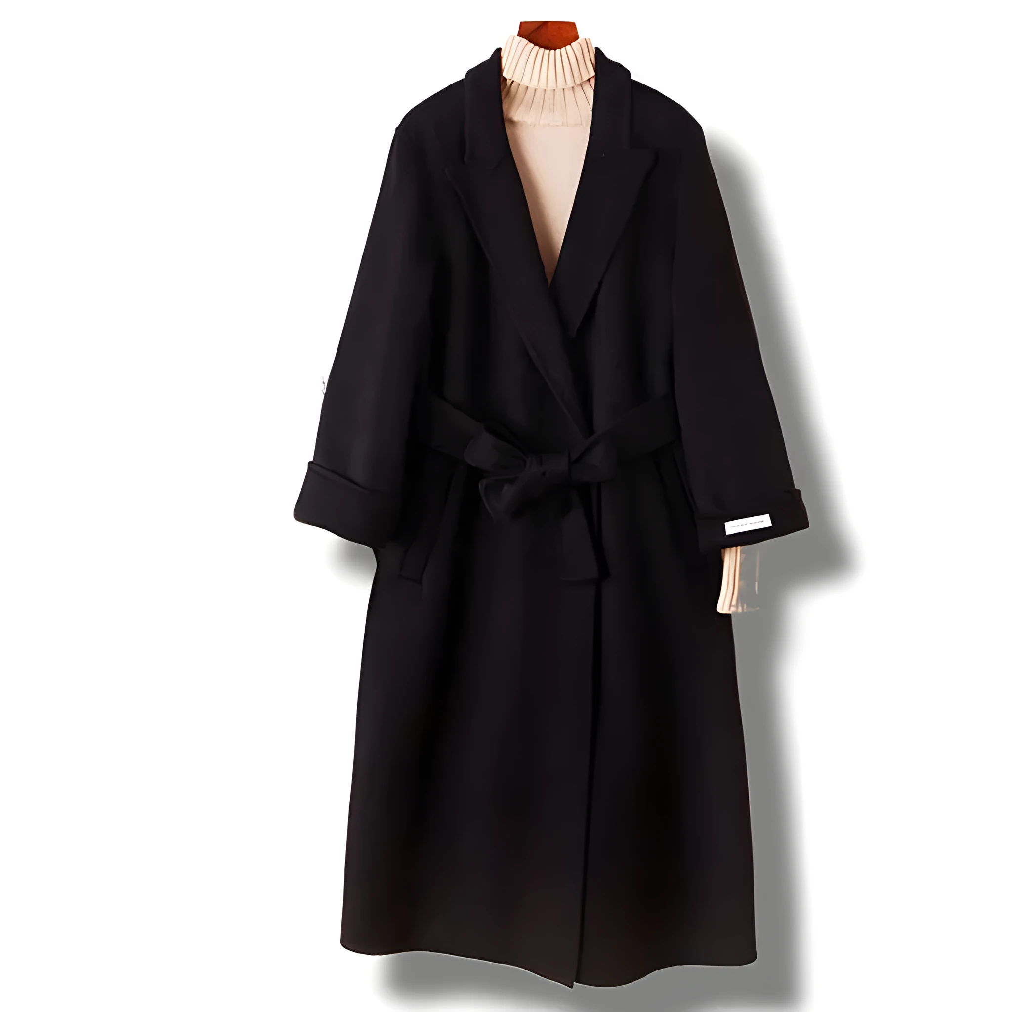 Long men's wool coat with suit collar in black or caramel colour options