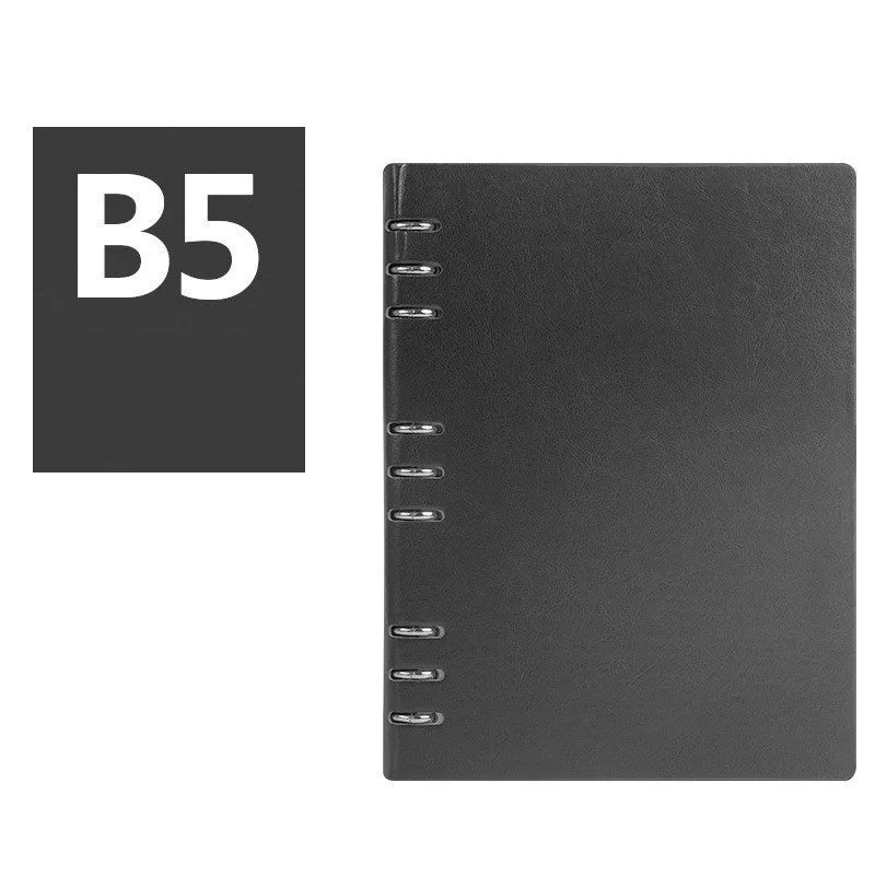 Imitation leather loose leaf notebook in black, blue, brown, red or seaweed green colours