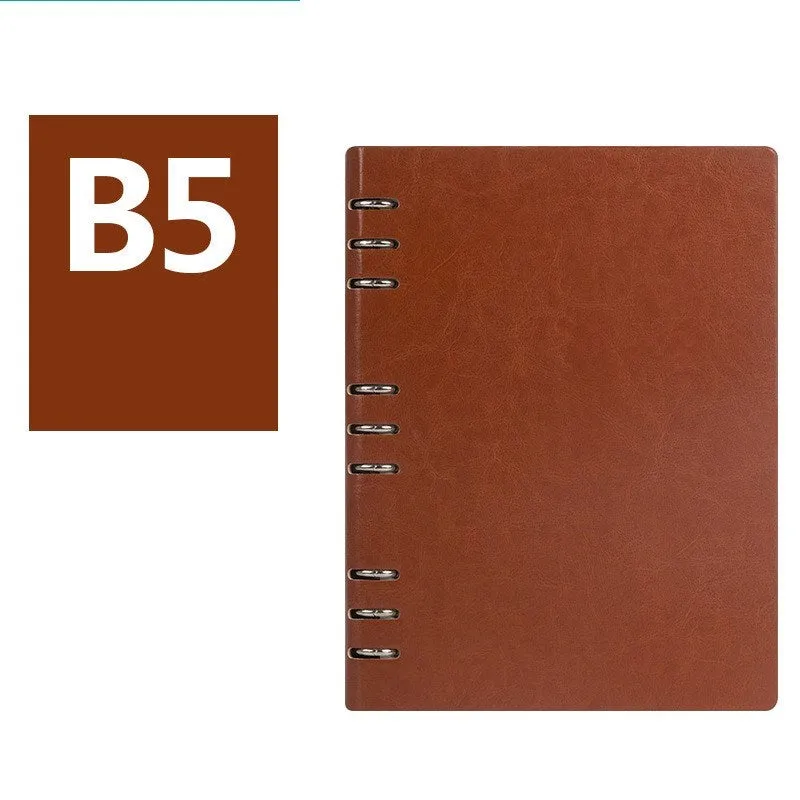 Imitation leather loose leaf notebook in black, blue, brown, red or seaweed green colours