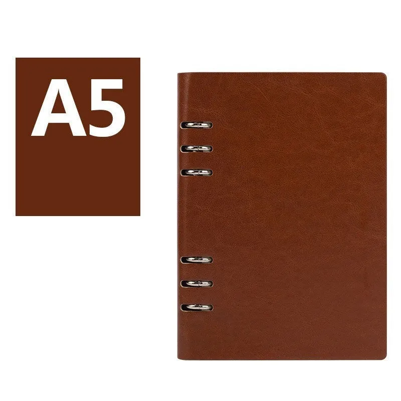 Imitation leather loose leaf notebook in black, blue, brown, red or seaweed green colours