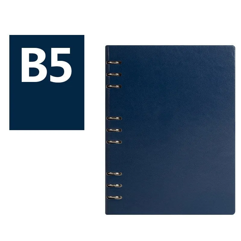 Imitation leather loose leaf notebook in black, blue, brown, red or seaweed green colours