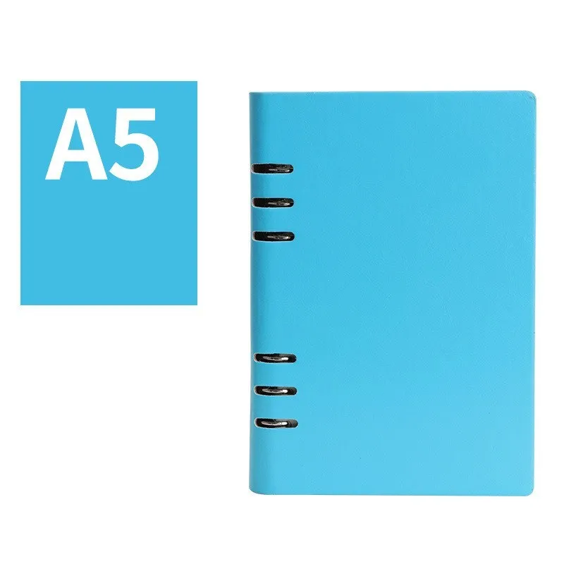 Imitation leather loose leaf notebook in black, blue, brown, red or seaweed green colours