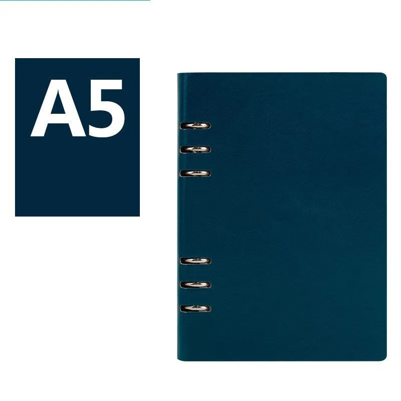 Imitation leather loose leaf notebook in black, blue, brown, red or seaweed green colours