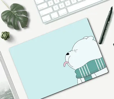 Small cartoon girl design mouse pad with wind-shaped edges on a desk