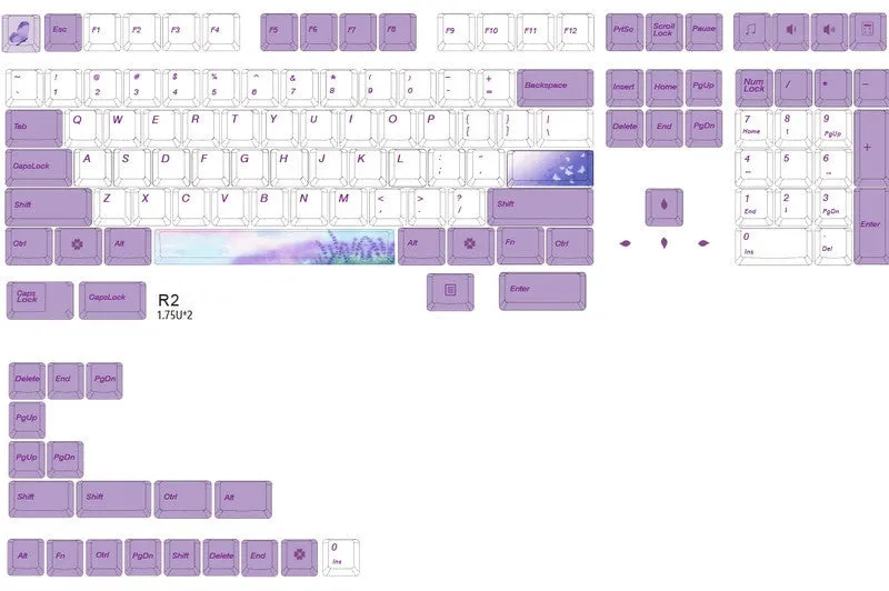 Lavender violet PBT dye sublimation keycap set for mechanical keyboard, 108-key standard layout