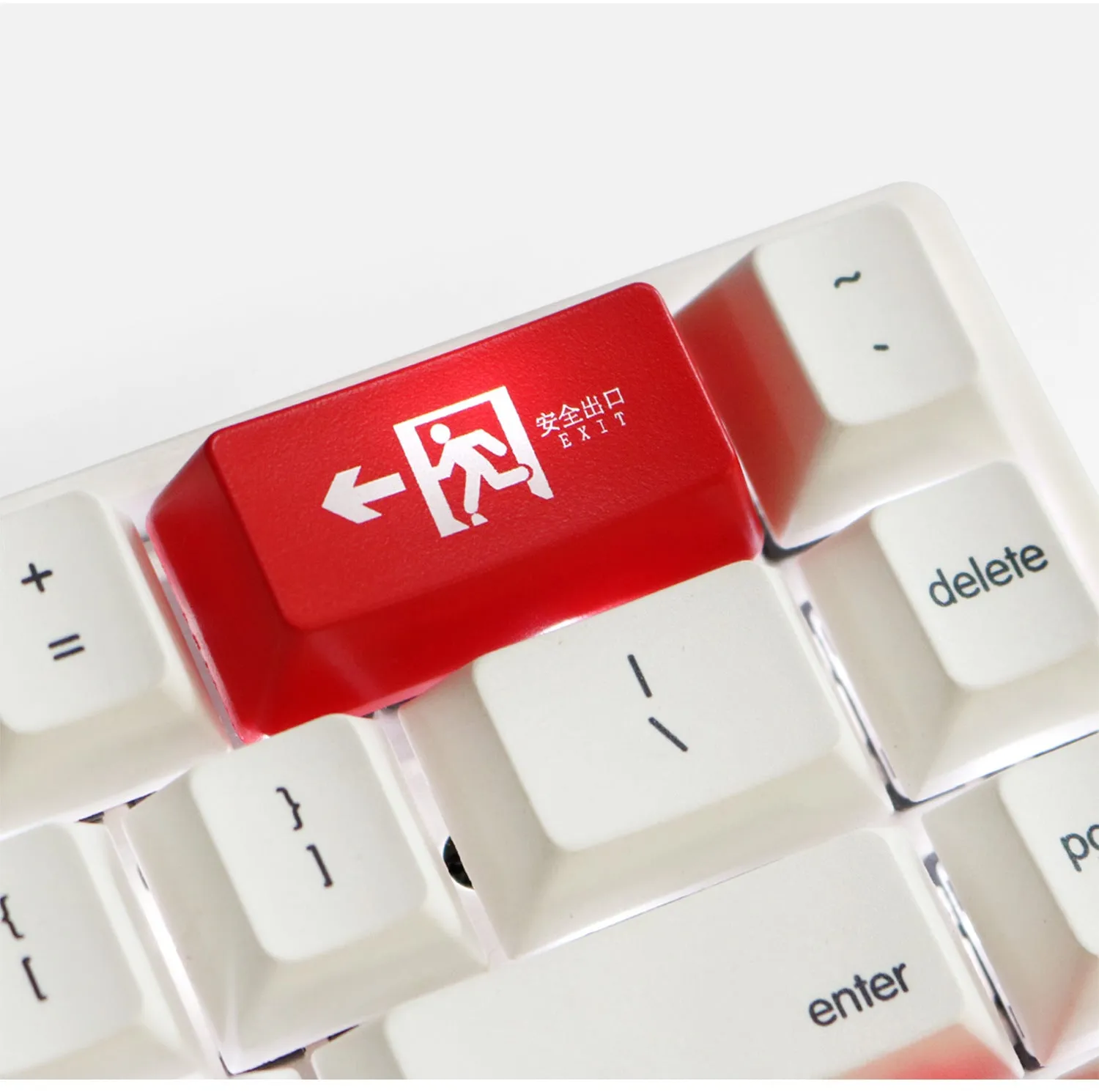 Clear emergency exit keyboard keycap for mechanical keyboards in red or black options