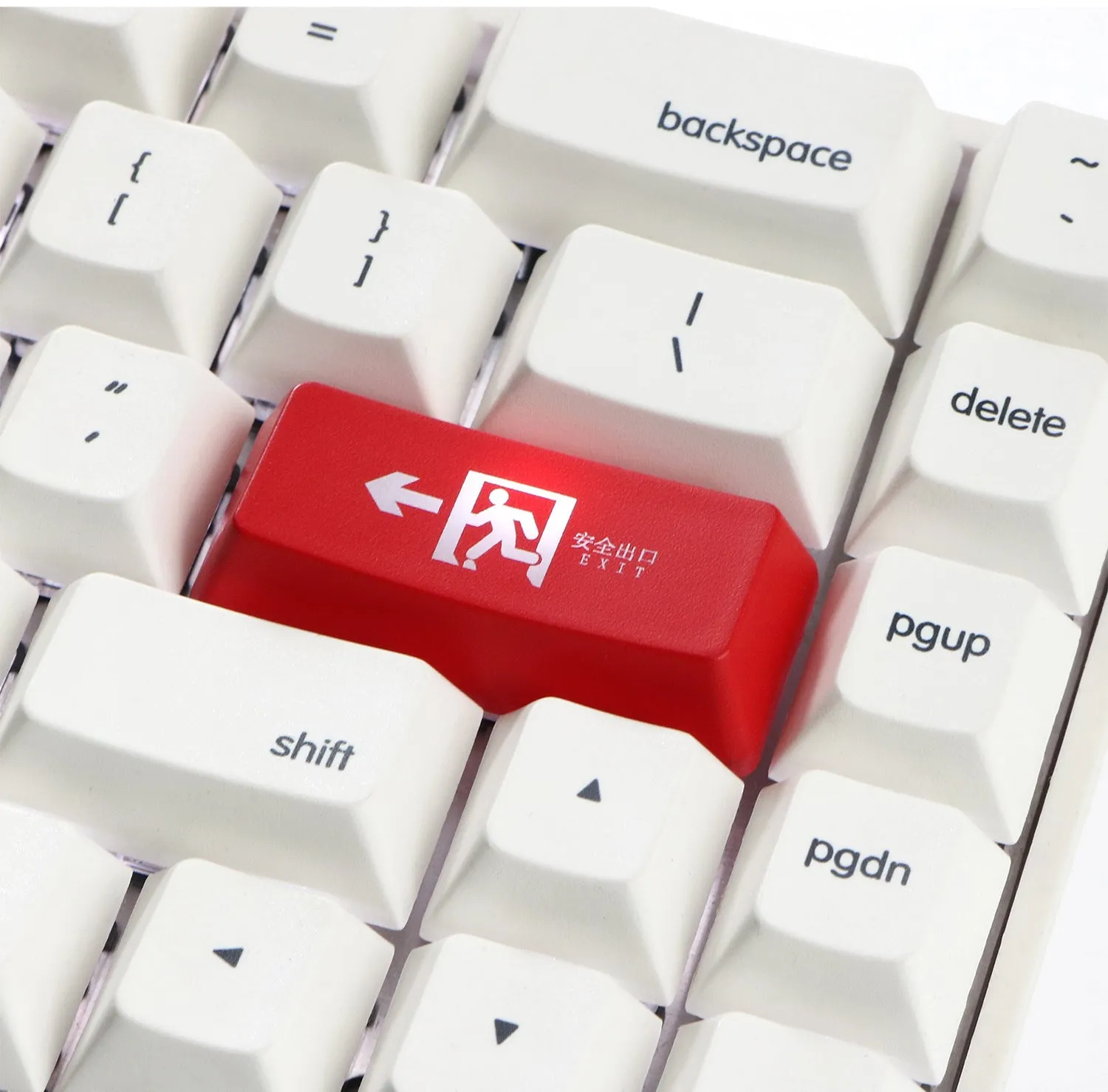 Clear emergency exit keyboard keycap for mechanical keyboards in red or black options