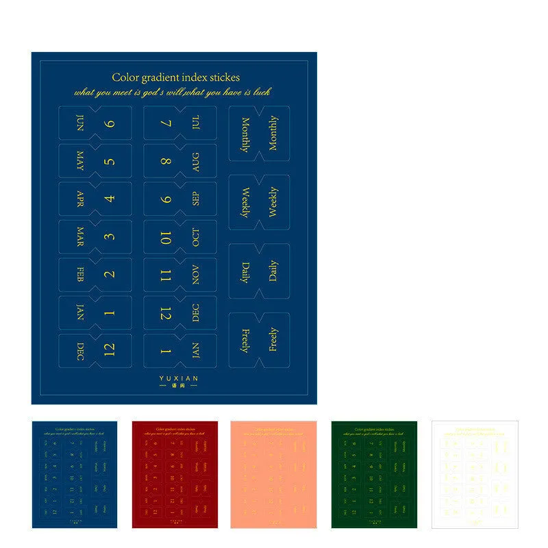 Yunmu Groceries Symphony gradient Morandi label sticker set showing 10 sheets in Elegant, Jazz, Neon, or Summer colours