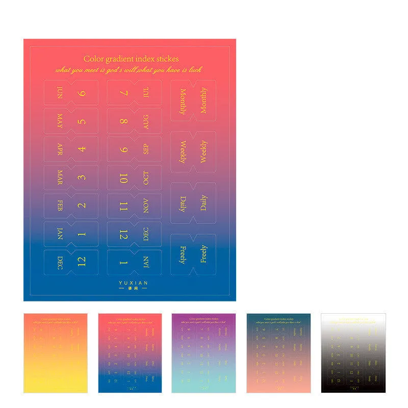 Yunmu Groceries Symphony gradient Morandi label sticker set showing 10 sheets in Elegant, Jazz, Neon, or Summer colours