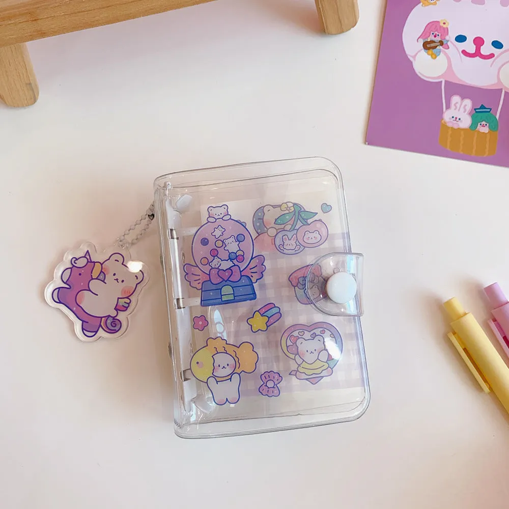 Japanese cute girl heart themed loose leaf refill pages with love bear, candy bear, star bunny and rainbow castle cartoon designs