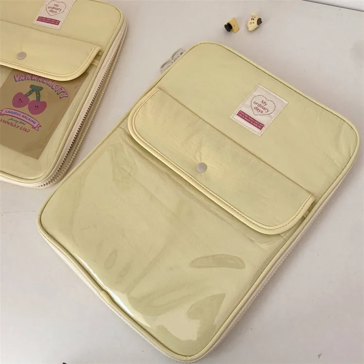 Nylon tablet PC bag with snap pocket closure and elastic strap in five colour options