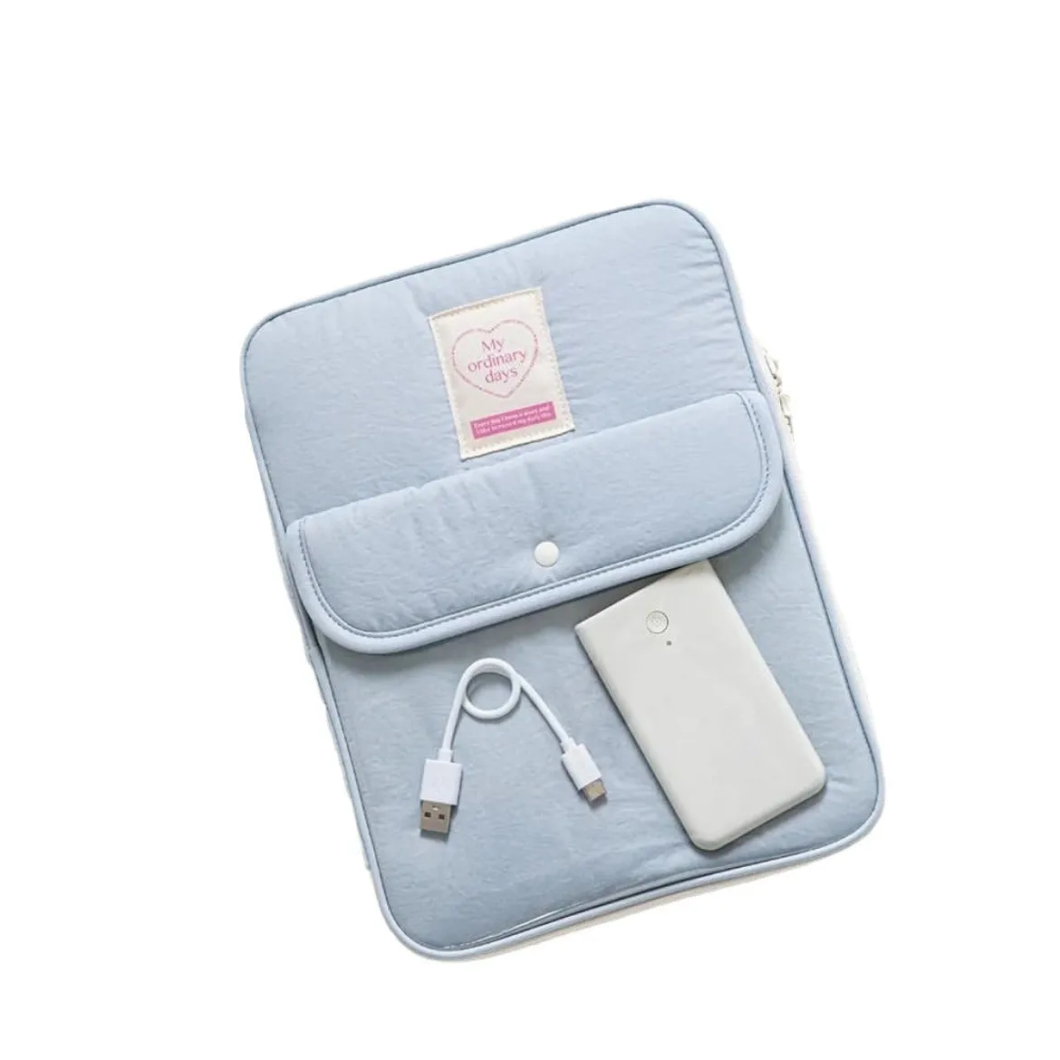 Nylon tablet PC bag with snap pocket closure and elastic strap in five colour options