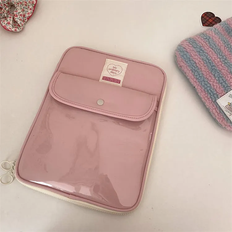 Nylon tablet PC bag with snap pocket closure and elastic strap in five colour options