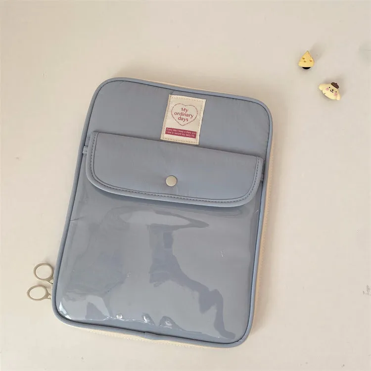 Nylon tablet PC bag with snap pocket closure and elastic strap in five colour options