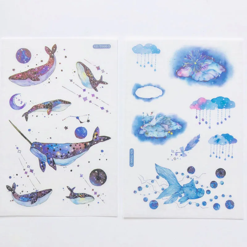 Abu Japanese paper sticker set with fantasy stars pattern, showing 10.5 by 14.1 cm size