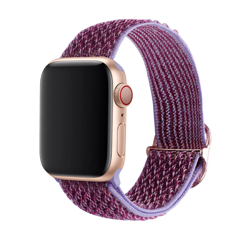 Braided nylon elastic strap with wave pattern for Apple Watch, shown in multiple colour options.
