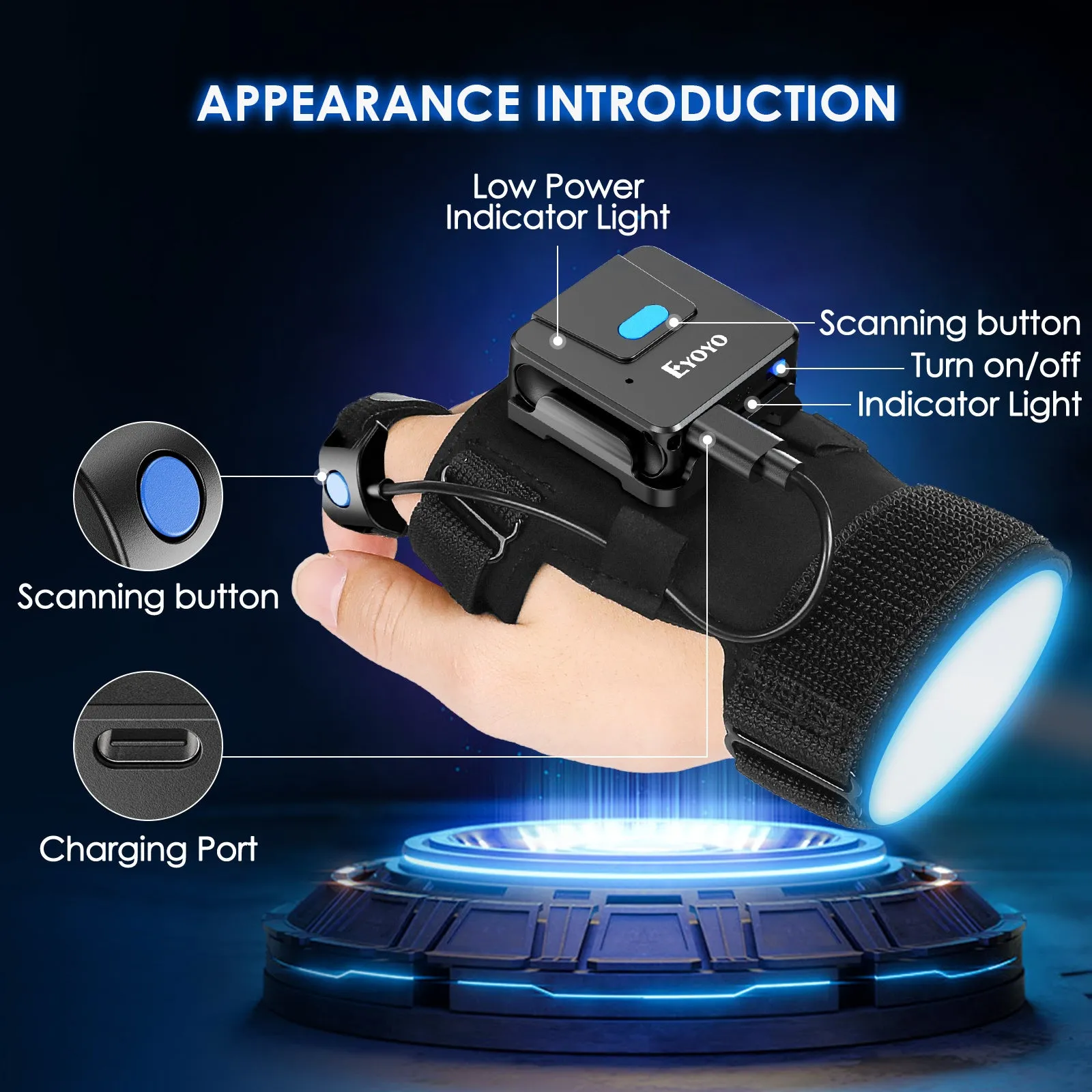 Portable wrist-mounted barcode scanner gloves with Bluetooth wireless connectivity
