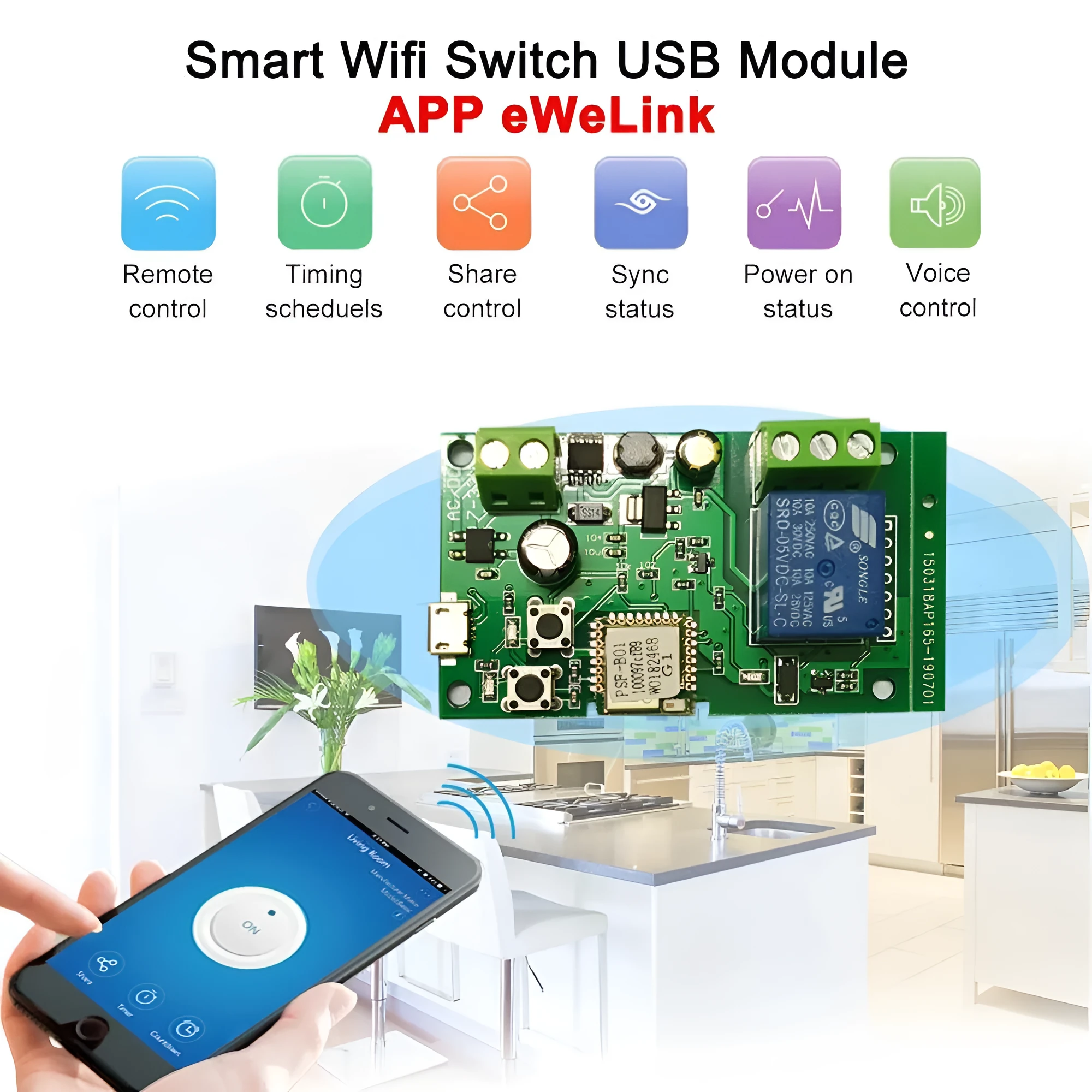 SMG-WF01 one-channel relay module with Wi-Fi remote control showing compact rectangular design