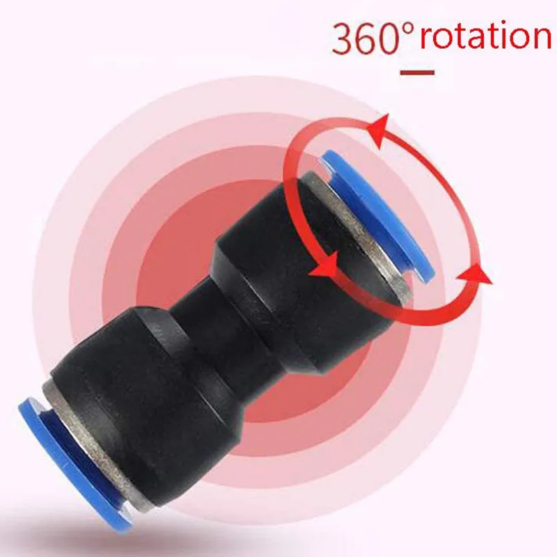 Blue Jinqi pneumatic straight through quick connector for PU tubing sizes 4mm to 16mm.