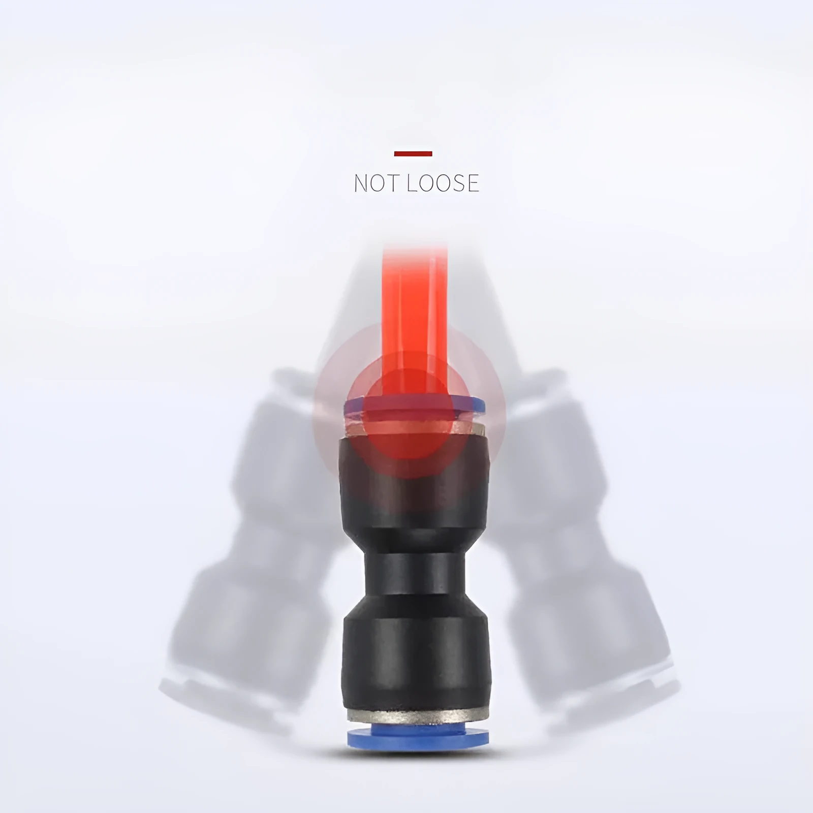Blue Jinqi pneumatic straight through quick connector for PU tubing sizes 4mm to 16mm.
