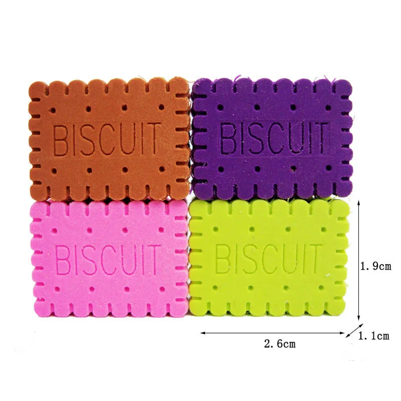 Sandwich biscuit shaped novelty eraser in brown, pink, green, and purple colour options