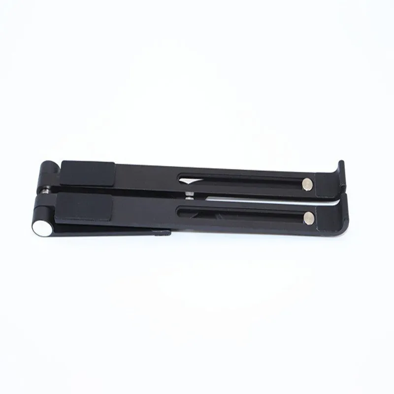 Aluminium laptop stand in black or silver, showing its 26 cm wide bracket design.
