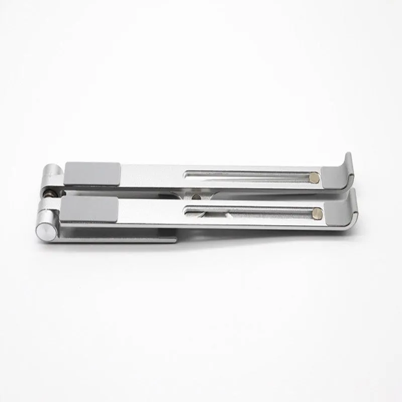 Aluminium laptop stand in black or silver, showing its 26 cm wide bracket design.