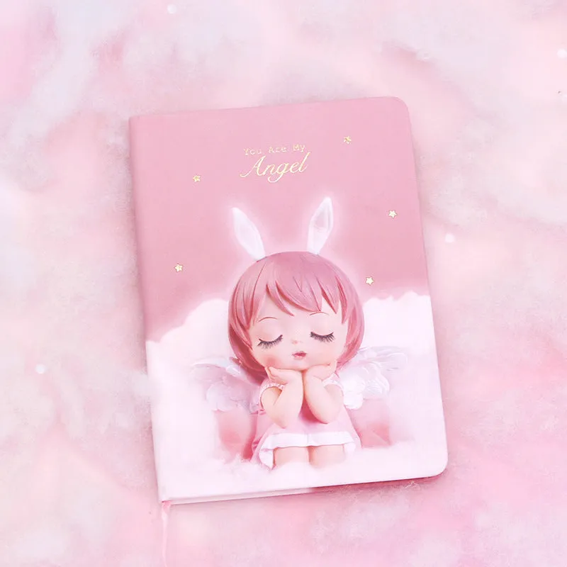 Pink and purple flower fairy handbook notepad with PU leather cover showing 85 writing pages